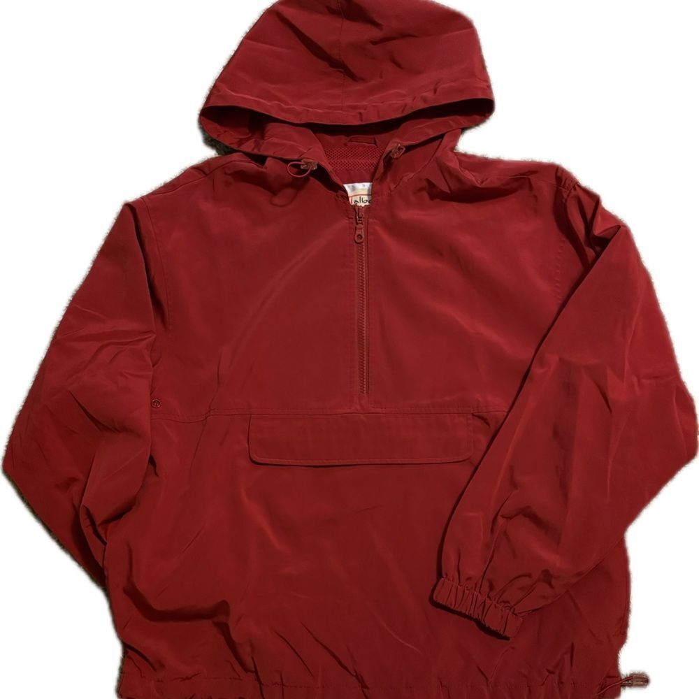 Talbots Red Retro Pullover Quarter Zip Windbreaker Pouch Womens Petite Medium
